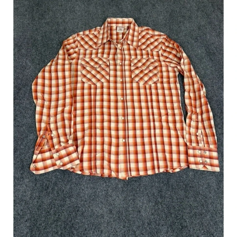 True Religion Button up Shirt Mens Multicolor‎ Plaid Pearl Snap Pockets Size L